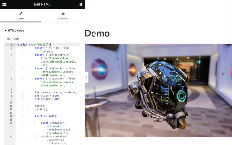 wordpress elementor three.js gltf example
